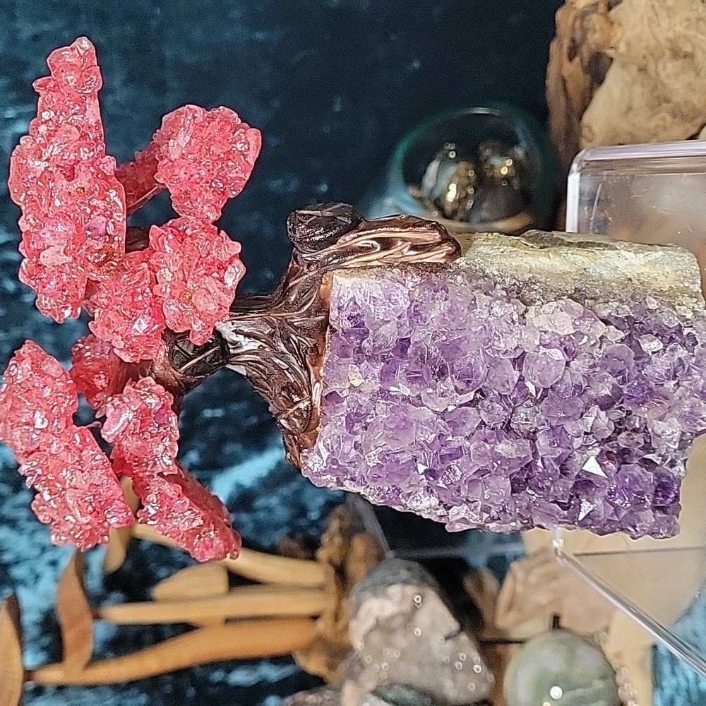 6.5"H 2.2lbs | Amethyst & Rose Quartz Crystal Bonsai Tree | Brazil | Home Decor